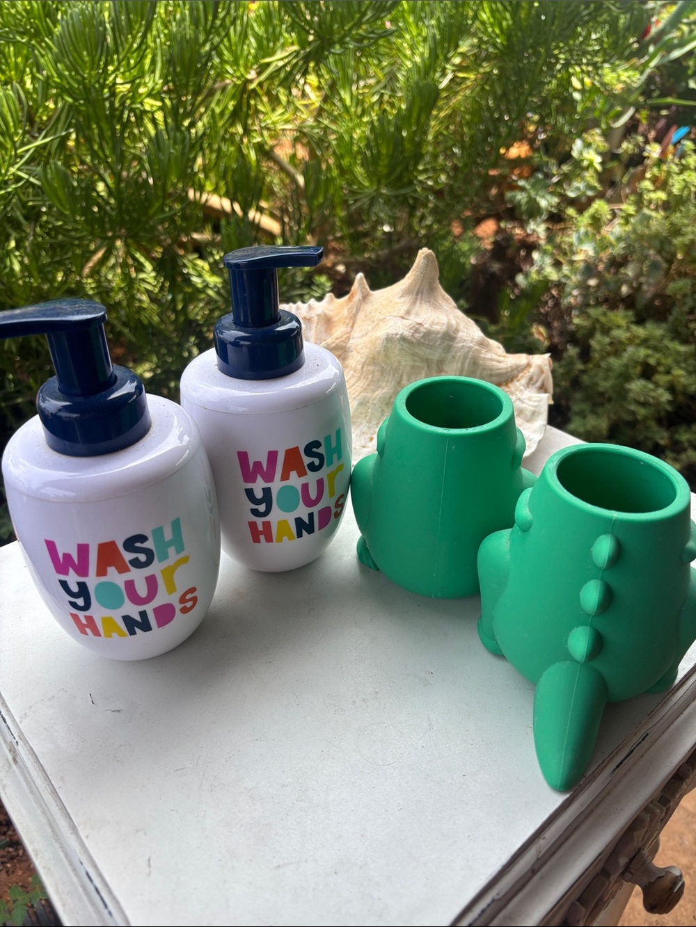 Kids Dinosaur Silicone Toothbrush Holder & Pump Soap Set - Green